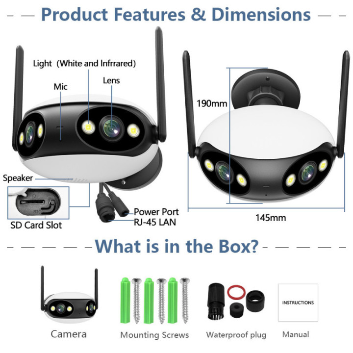 Telecamera 180° esterna 6MP - Wireless H.265 - Auto Tracking - APP iCSee