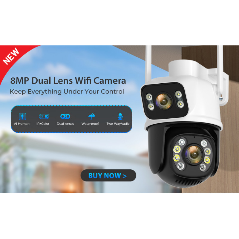 IPcamera 2in1 PTZ esterna 8MP - Wireless H.265 - Auto Tracking - APP iCSee