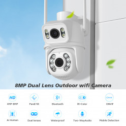 IPcamera 2in1 PTZ esterna 8MP - Wireless H.265 - Auto Tracking - APP iCSee