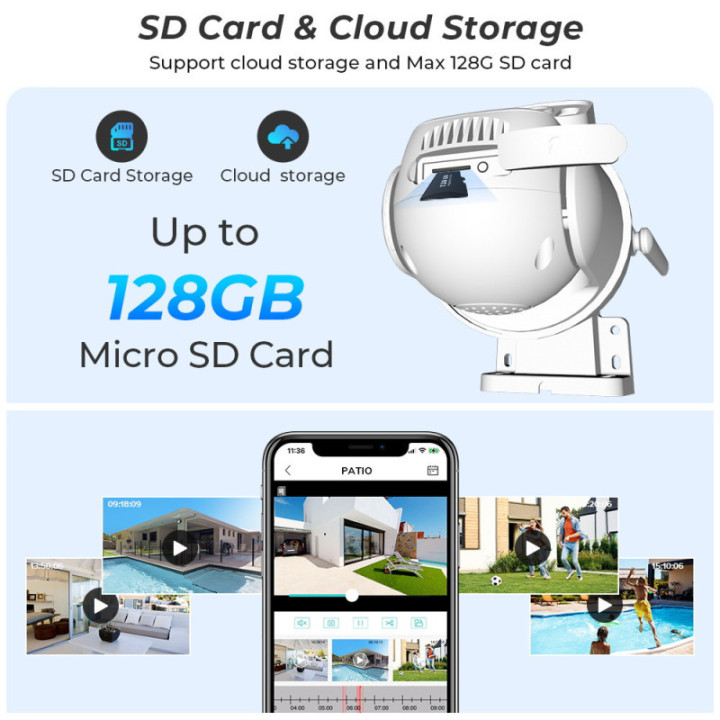 IPcamera 2in1 PTZ esterna 8MP - Wireless H.265 - Auto Tracking - APP iCSee