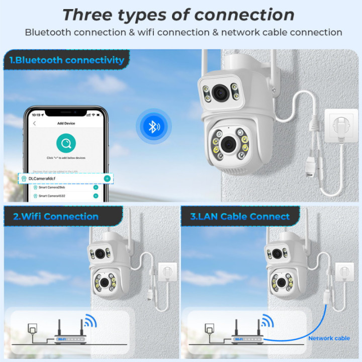 IPcamera 2in1 PTZ esterna 8MP - Wireless H.265 - Auto Tracking - APP iCSee