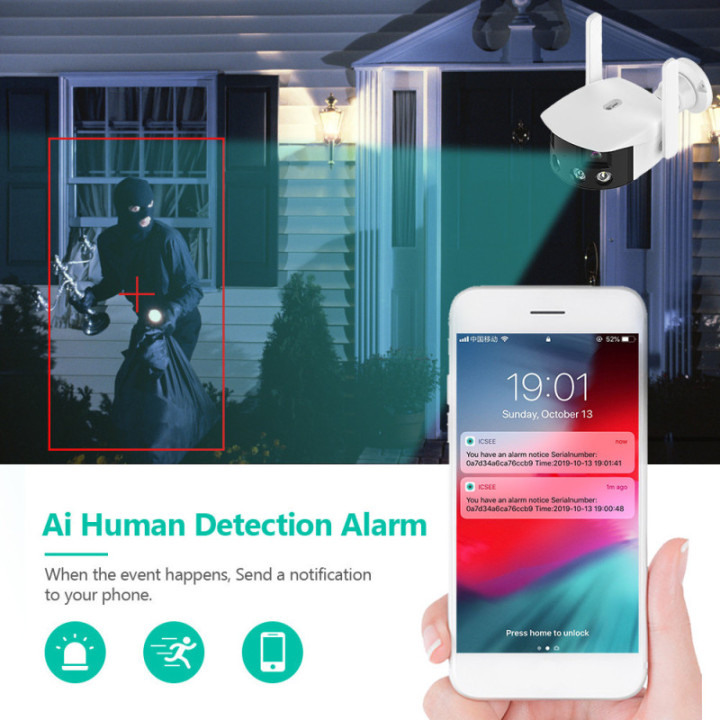 Telecamera 360° esterna 2MP - Wireless H.265 - Auto Tracking - APP iCSee