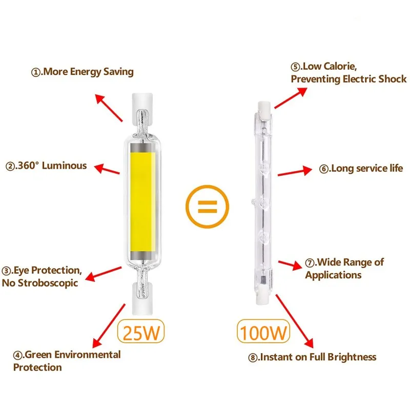 LAMPADA LED 50W R7S 220Vac 3000k 118mm